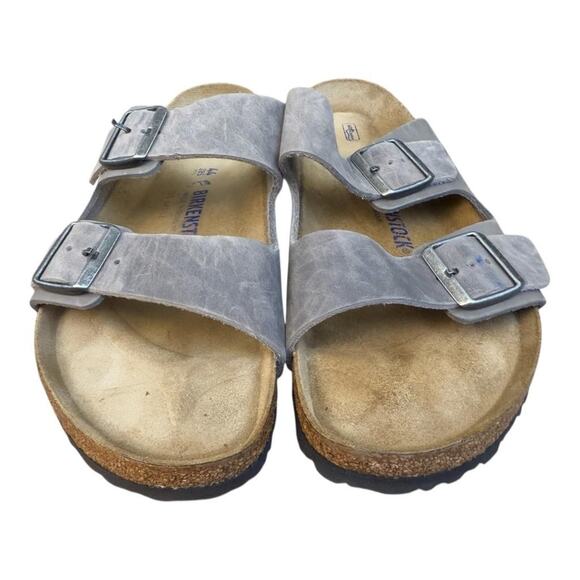 Birkenstock Arizona Slide Sandal Gray Leather Men size 44 US 11 soft footbed - Picture 3 of 7